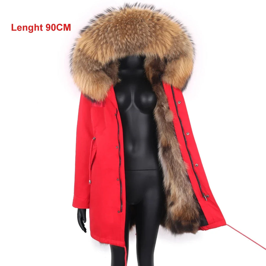 Parka mit Fellkapuze & Fellfutter langer Wintermantel Damen
