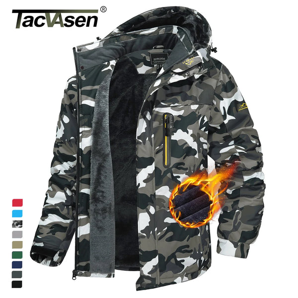 Herren Winterjacke mit Kapuze und Plüschfutter - Warme Outdoor-Jacke in Camouflage-Muster