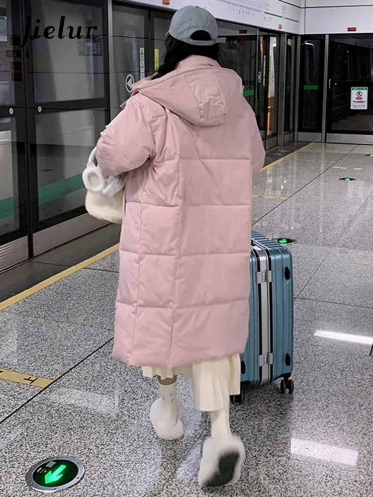 Damen Langer Steppmantel mit Kapuze Winterjacke
