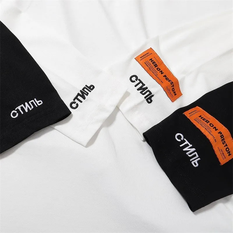 Heren shirt met lange mouwen, opstaande kraag, zwart met opschrift