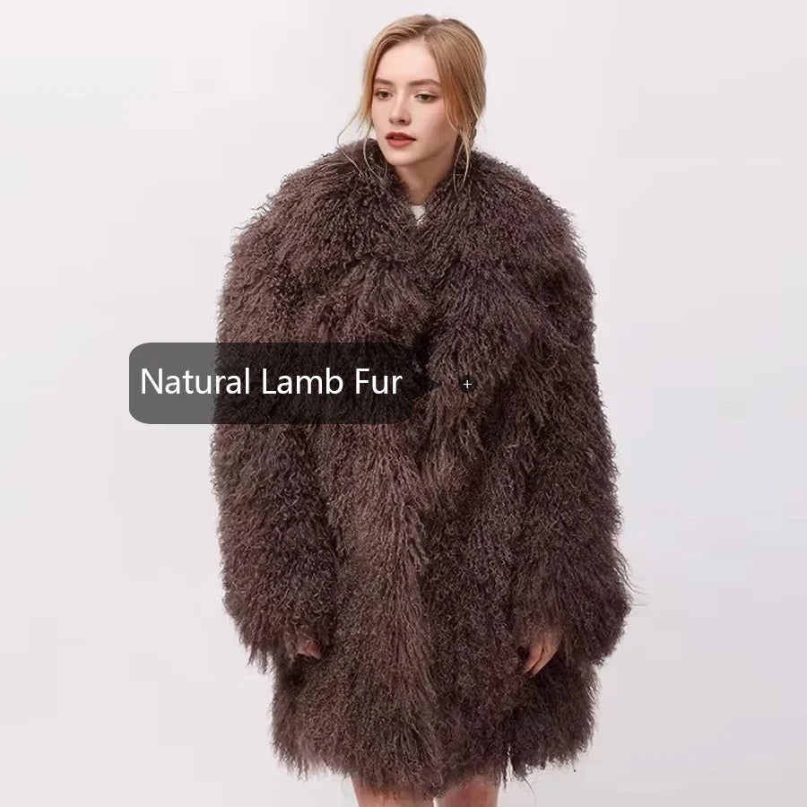 Damen Pelzimitat Mantel Lockiges Plüsch Teddy-Stil Jacke Langarm offener Schnitt