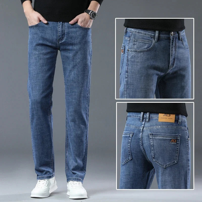 Herren Jeans Hose Denim mit geradem Bein Hellblau