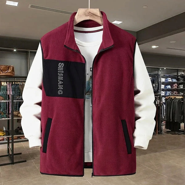 Herren Fleece Weste mit Stehkragen Reißverschluss Taschendetails