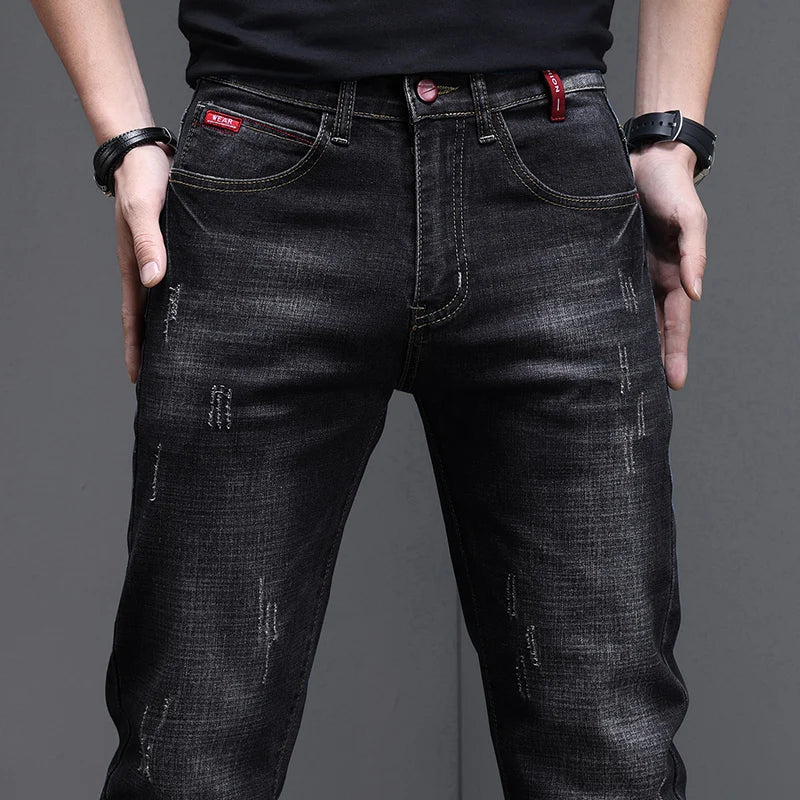 Herren Slim Fit Jeans Dunkelblau mit Destroyed-Effekten