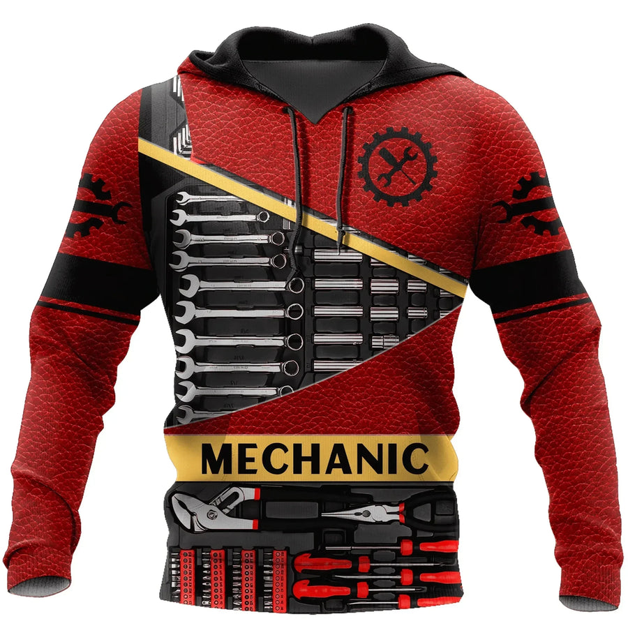 Kapuzenpullover Herren Hoodie Mechaniker-Design Motor Kolben Werkzeug Schwarz Grau