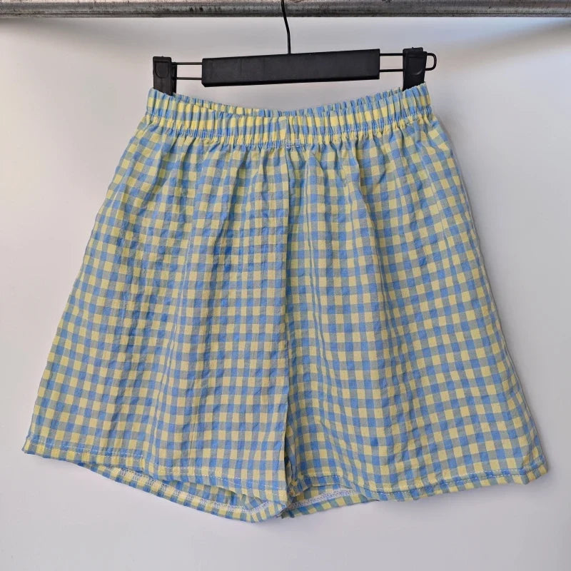 Damen karierte Shorts luftig mit Gummibund
