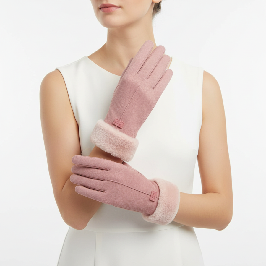 Damen Winterhandschuhe mit Plüschbesatz - Warme Fleece-Handschuhe