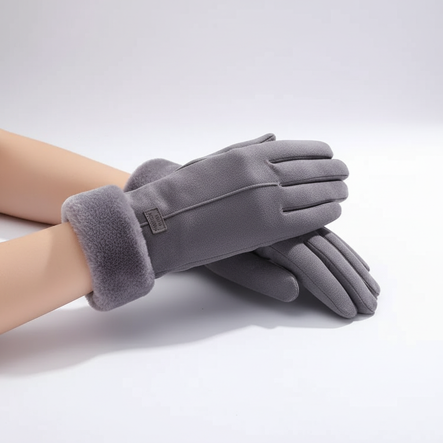 Damen Winterhandschuhe mit Plüschbesatz - Warme Fleece-Handschuhe