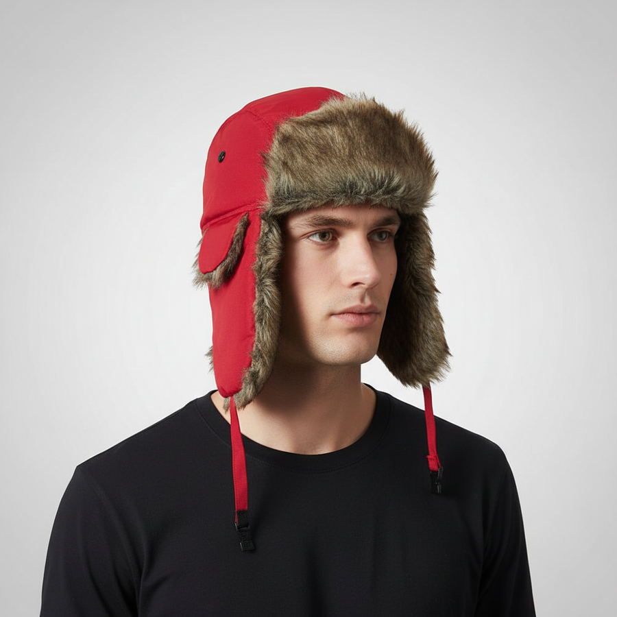 Winter Trapper Mütze mit Ohrenklappen und Kunstfellfutter