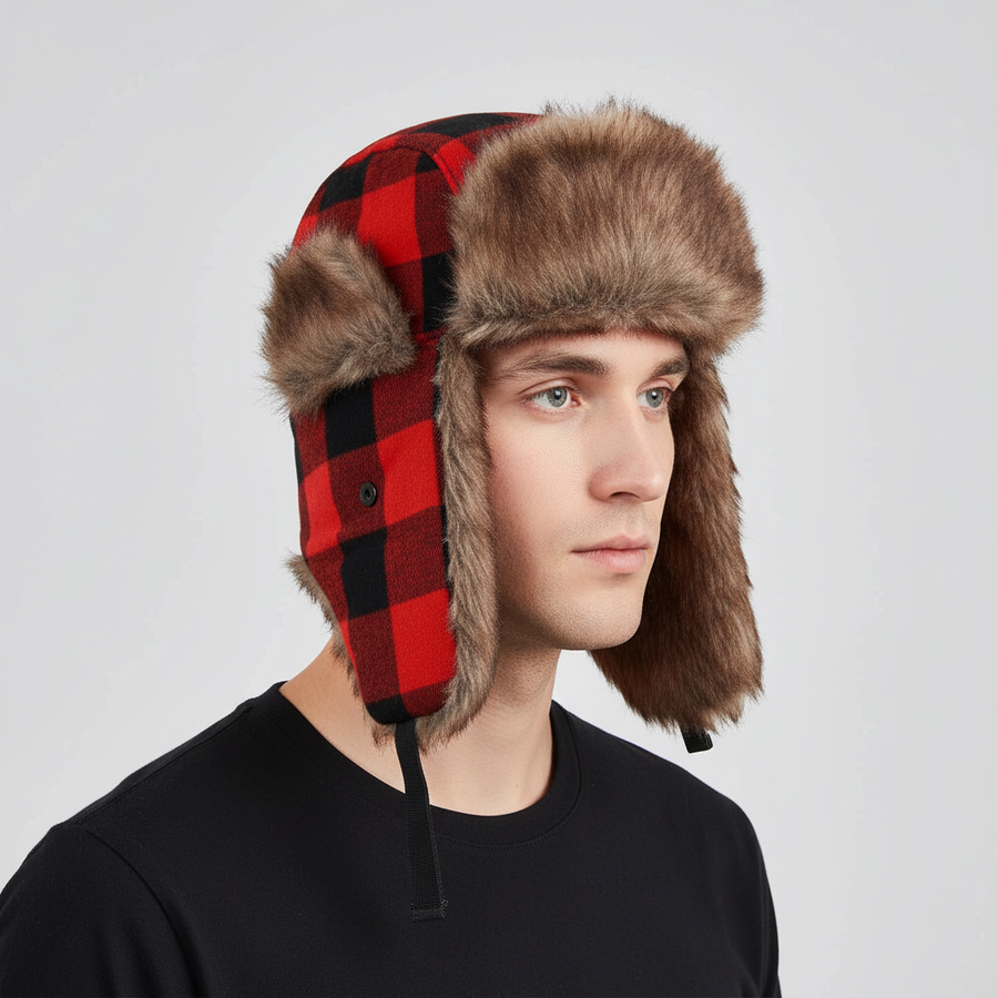 Winter Trapper Mütze mit Ohrenklappen und Kunstfellfutter