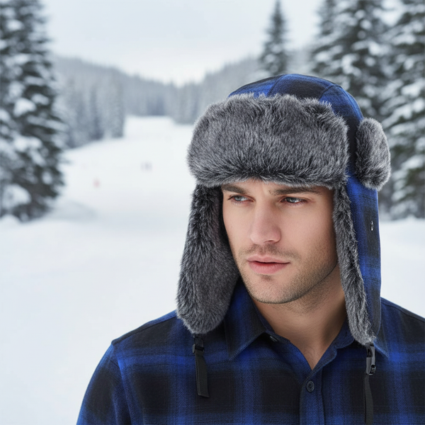 Winter Trapper Mütze mit Ohrenklappen und Kunstfellfutter