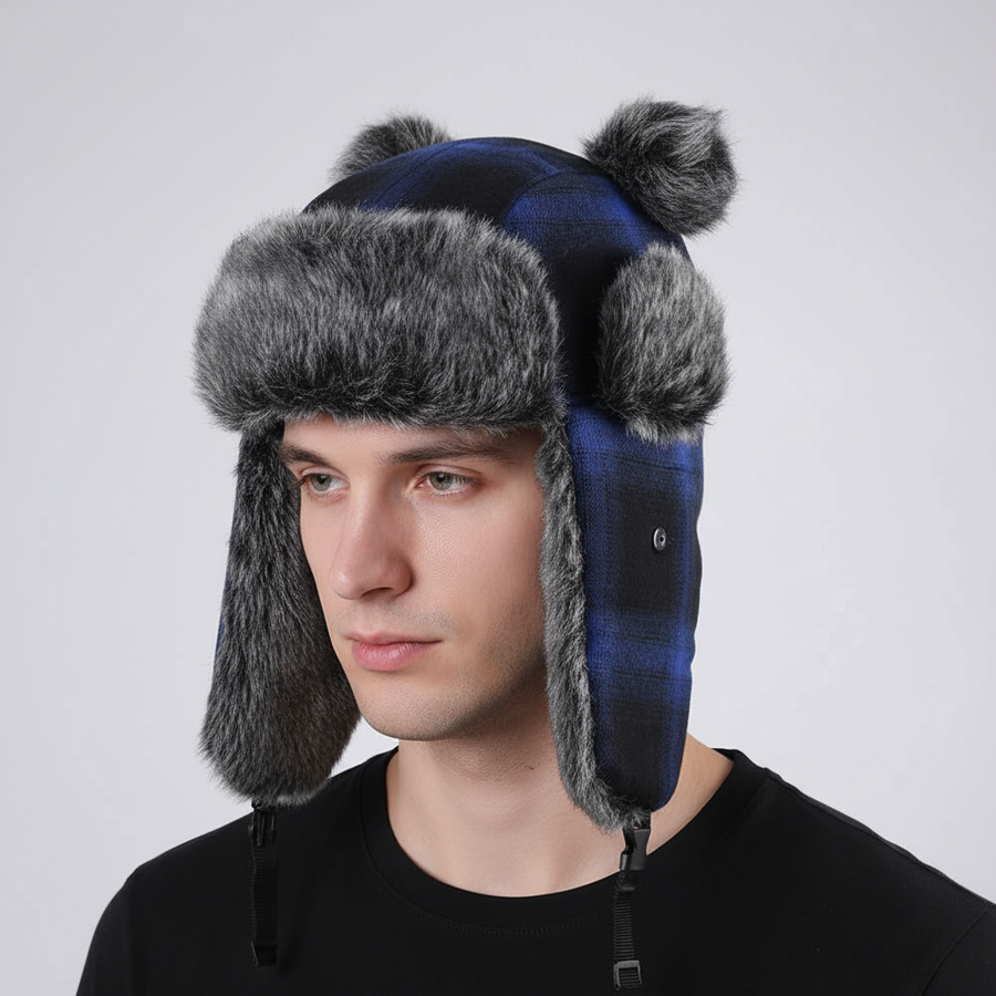 Winter Trapper Mütze mit Ohrenklappen und Kunstfellfutter