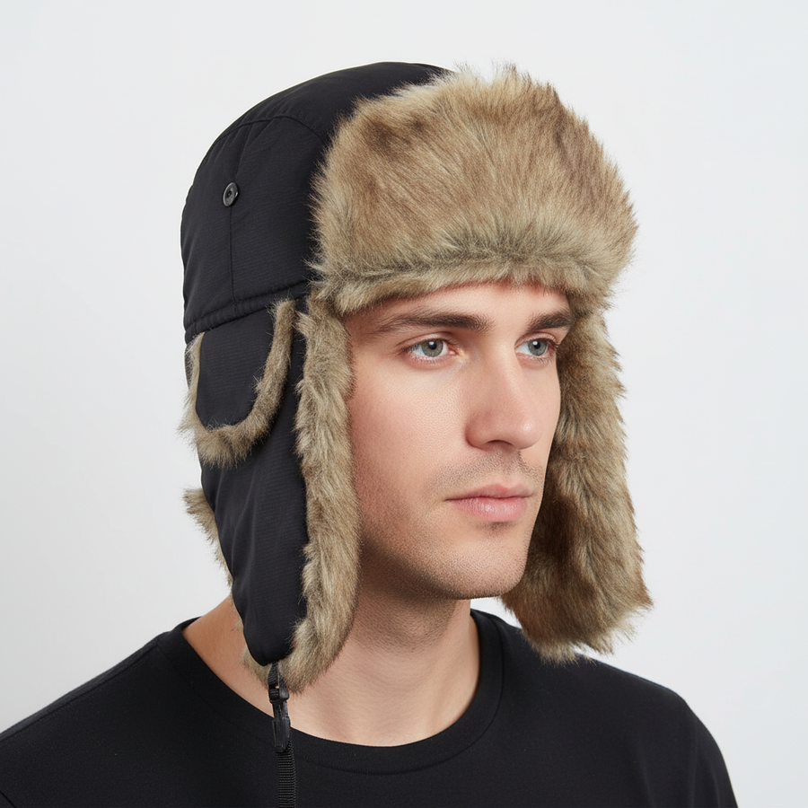 Winter Trapper Mütze mit Ohrenklappen und Kunstfellfutter