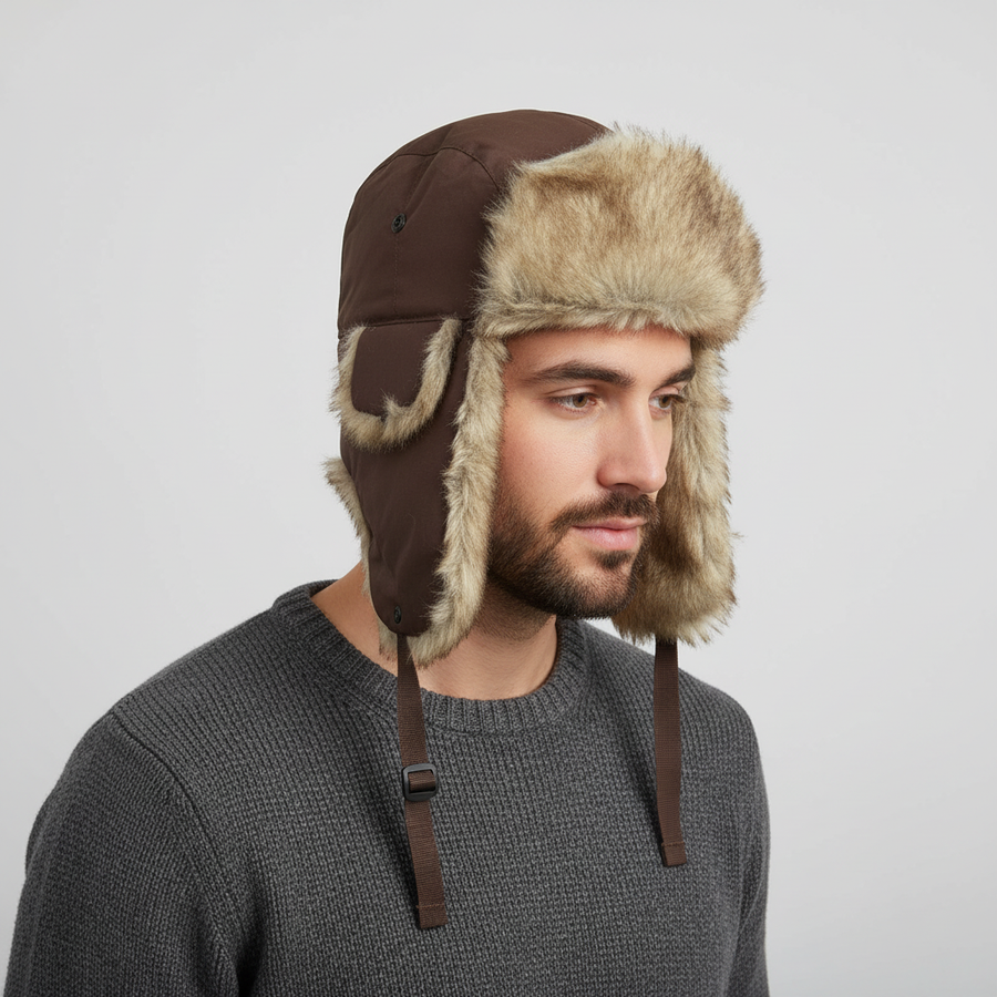Winter Trapper Mütze mit Ohrenklappen und Kunstfellfutter