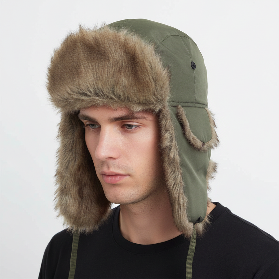 Winter Trapper Mütze mit Ohrenklappen und Kunstfellfutter