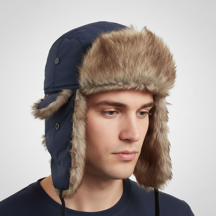 Winter Trapper Mütze mit Ohrenklappen und Kunstfellfutter