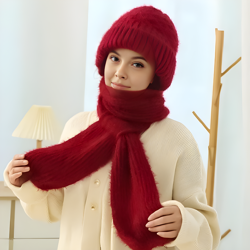 Winter Beanie Mütze & Schal Set Strickware Damen
