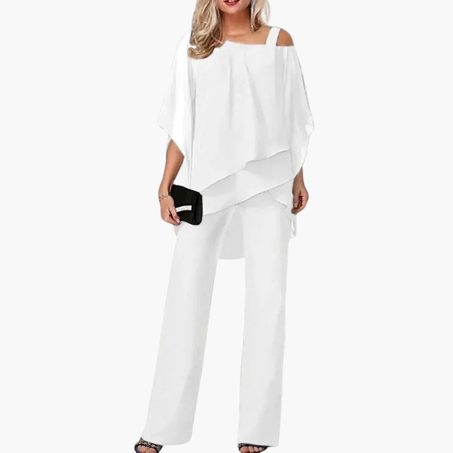 Damen Eleganter Chiffon Hosenanzug Festlich und Bequem für Büro & Feiern