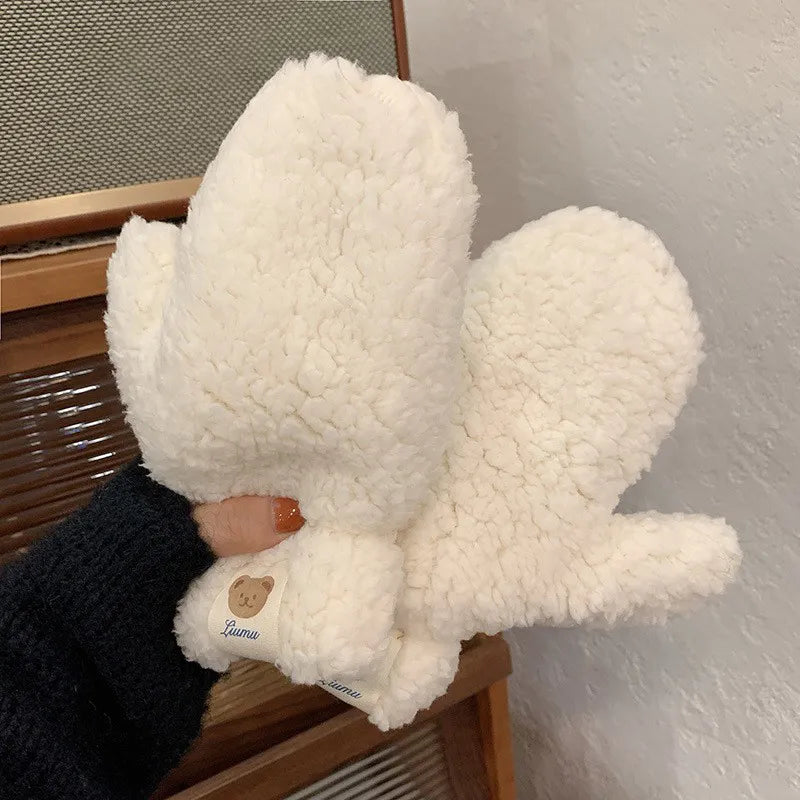Weiche Fleece-Fäustlinge mit Bärenmotiv für Damen