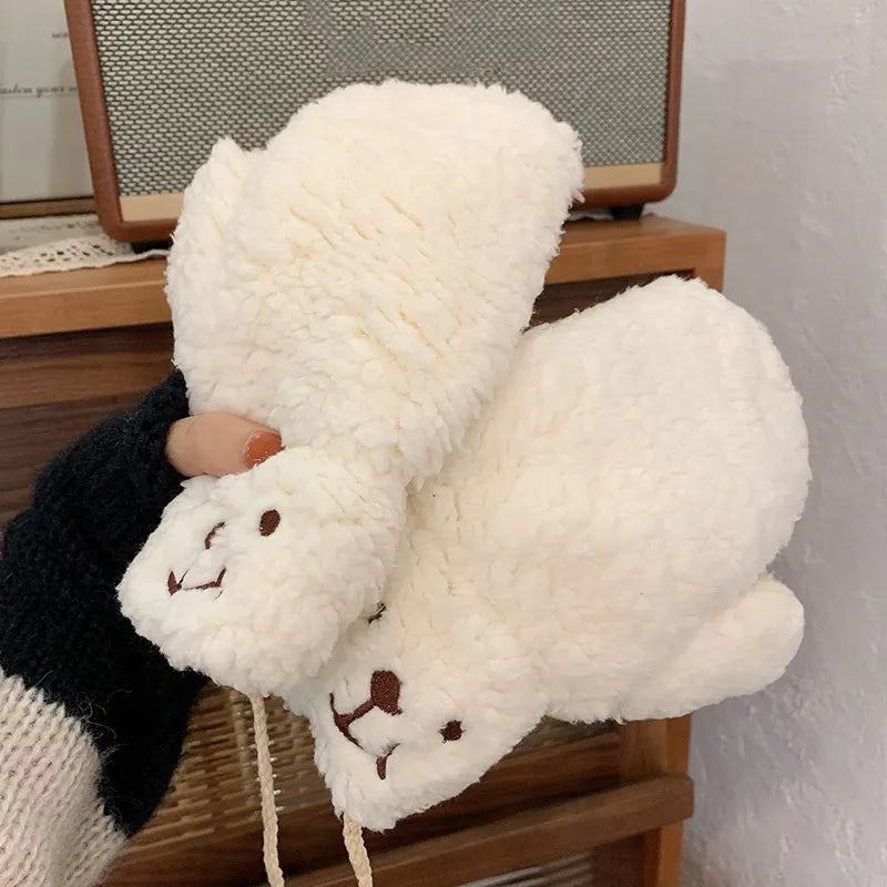 Weiche Fleece-Fäustlinge mit Bärenmotiv für Damen
