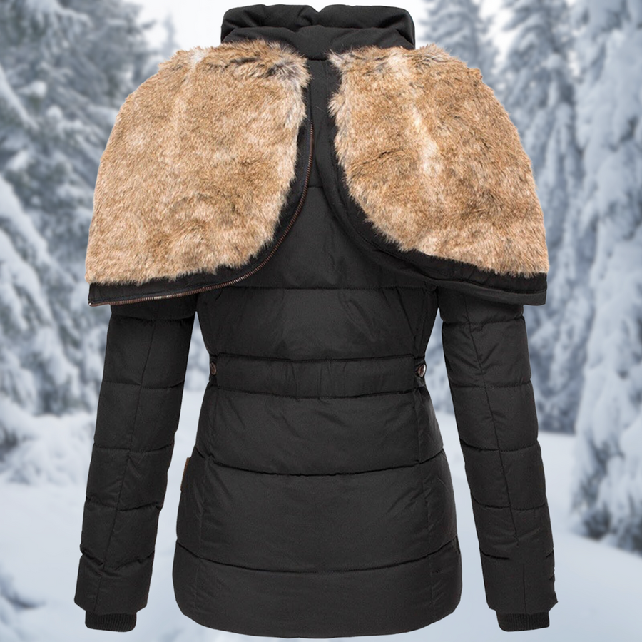 Damen Steppjacke mit Kapuze und Fellimitat-Futter in Grün