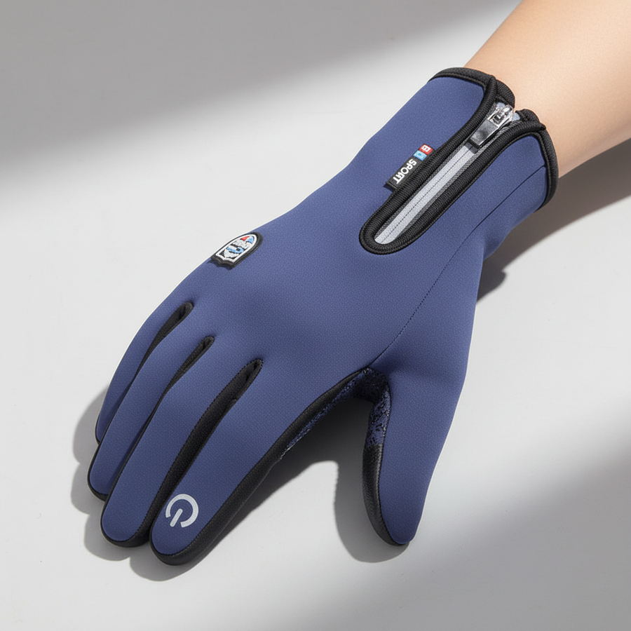 Unisex Touchscreen-Handschuhe mit Reißverschluss für Sport & Fahrrad in Blau, Schwarz, Grau