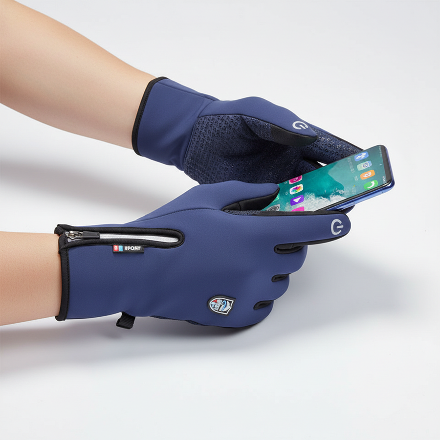 Unisex Touchscreen-Handschuhe mit Reißverschluss für Sport & Fahrrad in Blau, Schwarz, Grau