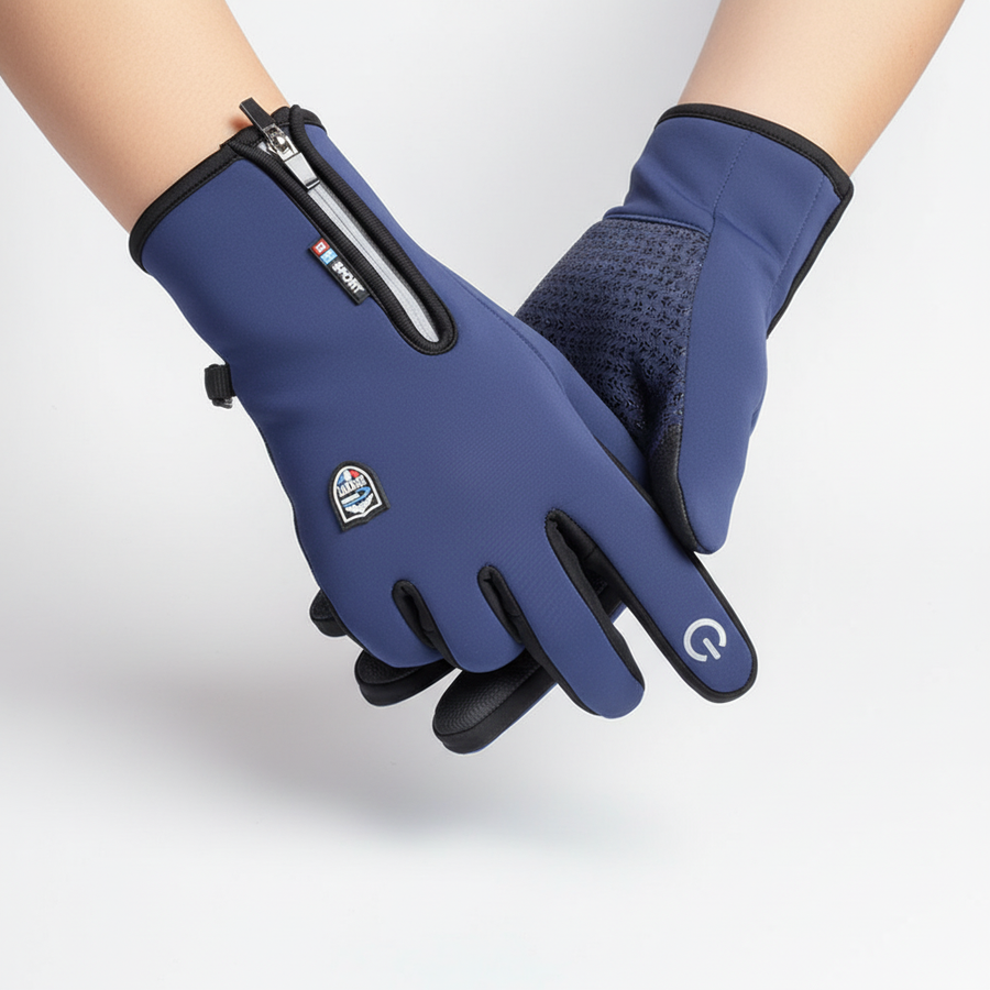 Unisex Touchscreen-Handschuhe mit Reißverschluss für Sport & Fahrrad in Blau, Schwarz, Grau