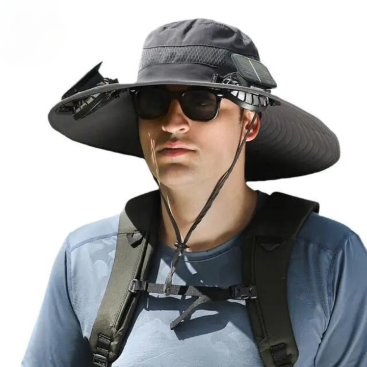 Sonnenhut mit Solarventilator, breiter Krempe und Nackenschutz für Outdoor-Aktivitäten