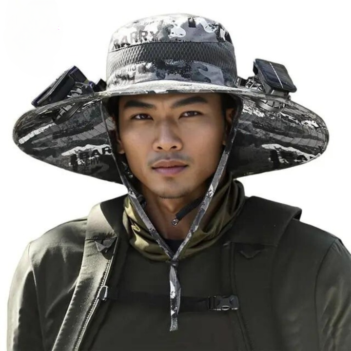 Sonnenhut mit Solarventilator, breiter Krempe und Nackenschutz für Outdoor-Aktivitäten