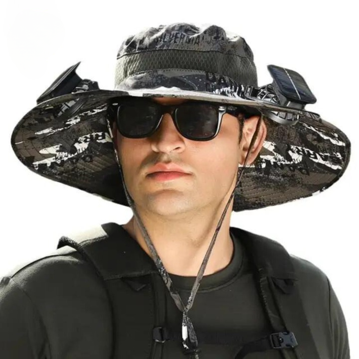 Sonnenhut mit Solarventilator, breiter Krempe und Nackenschutz für Outdoor-Aktivitäten