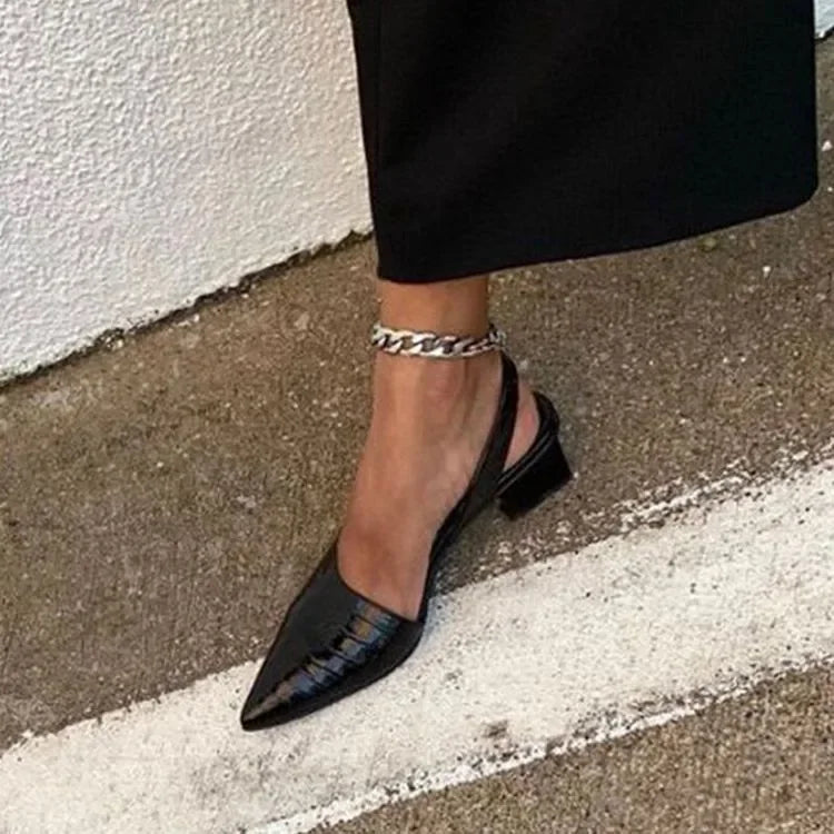 Damen Slingback Pumps mit Blockabsatz – Elegante spitze Vintage-Schuhe für Alltag und besondere Anlässe
