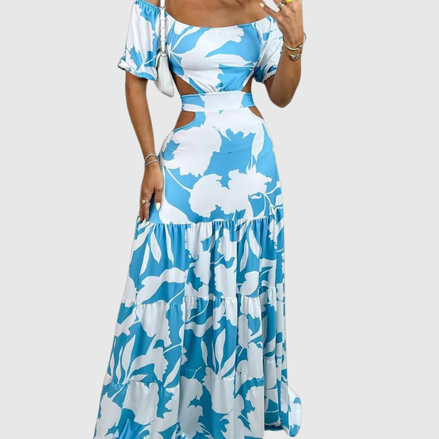 Damen Maxikleid mit Blumenmuster, Cut-Outs & Carmen-Ausschnitt