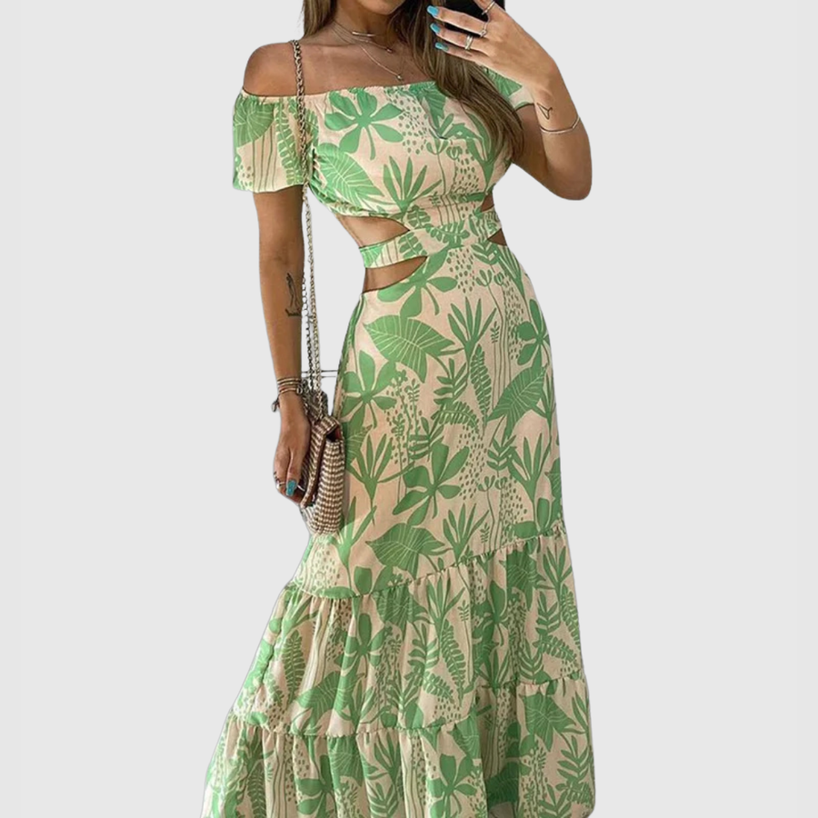 Damen Maxikleid mit Blumenmuster, Cut-Outs & Carmen-Ausschnitt