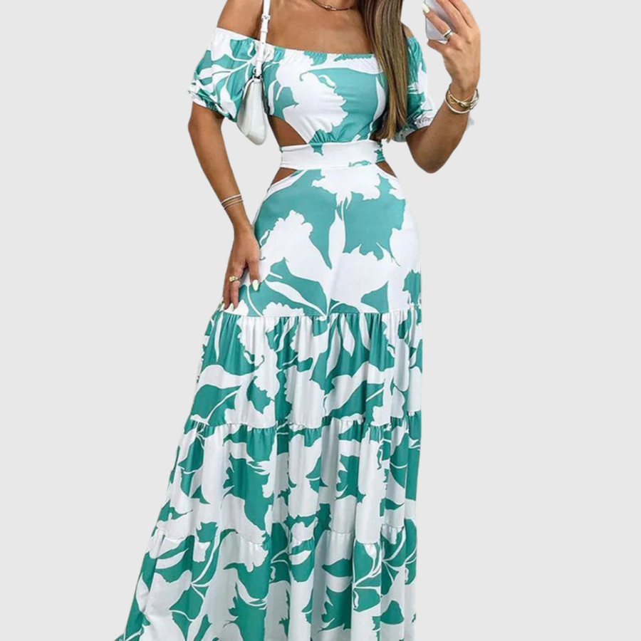 Damen Maxikleid mit Blumenmuster, Cut-Outs & Carmen-Ausschnitt