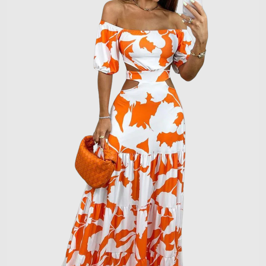 Damen Maxikleid mit Blumenmuster, Cut-Outs & Carmen-Ausschnitt