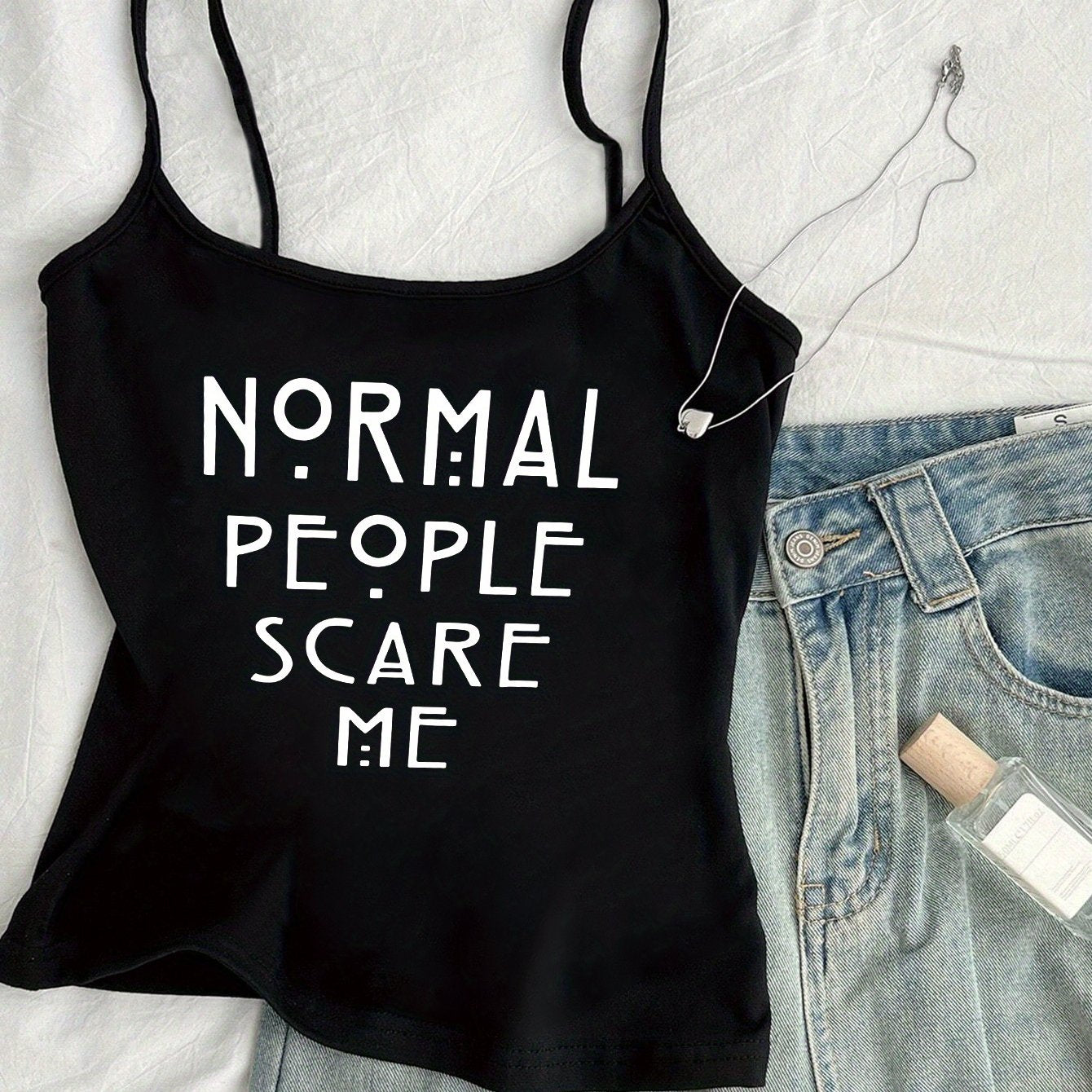 Damen Statement Tanktop mit Print 'Normal People Scare Me' – Trendiges Streetwear Top