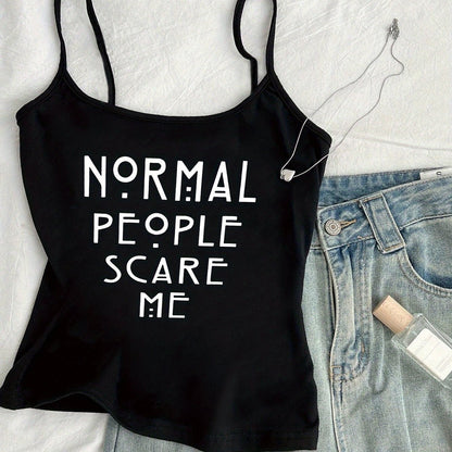 Damen Statement Tanktop mit Print 'Normal People Scare Me' – Trendiges Streetwear Top