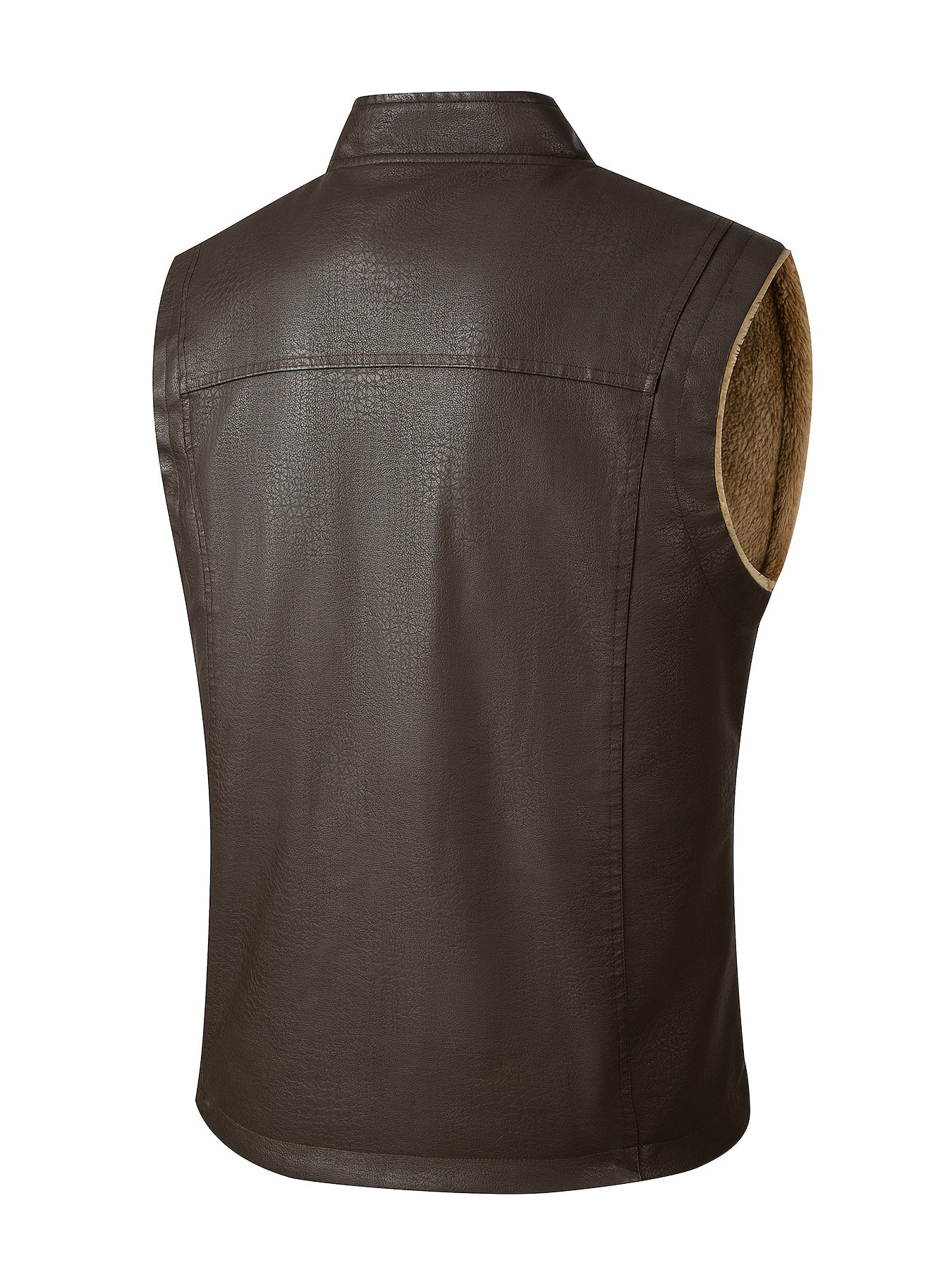 Herren Weste im Lederlook mit Teddyfutter und Reißverschluss, Multi-Taschen Design