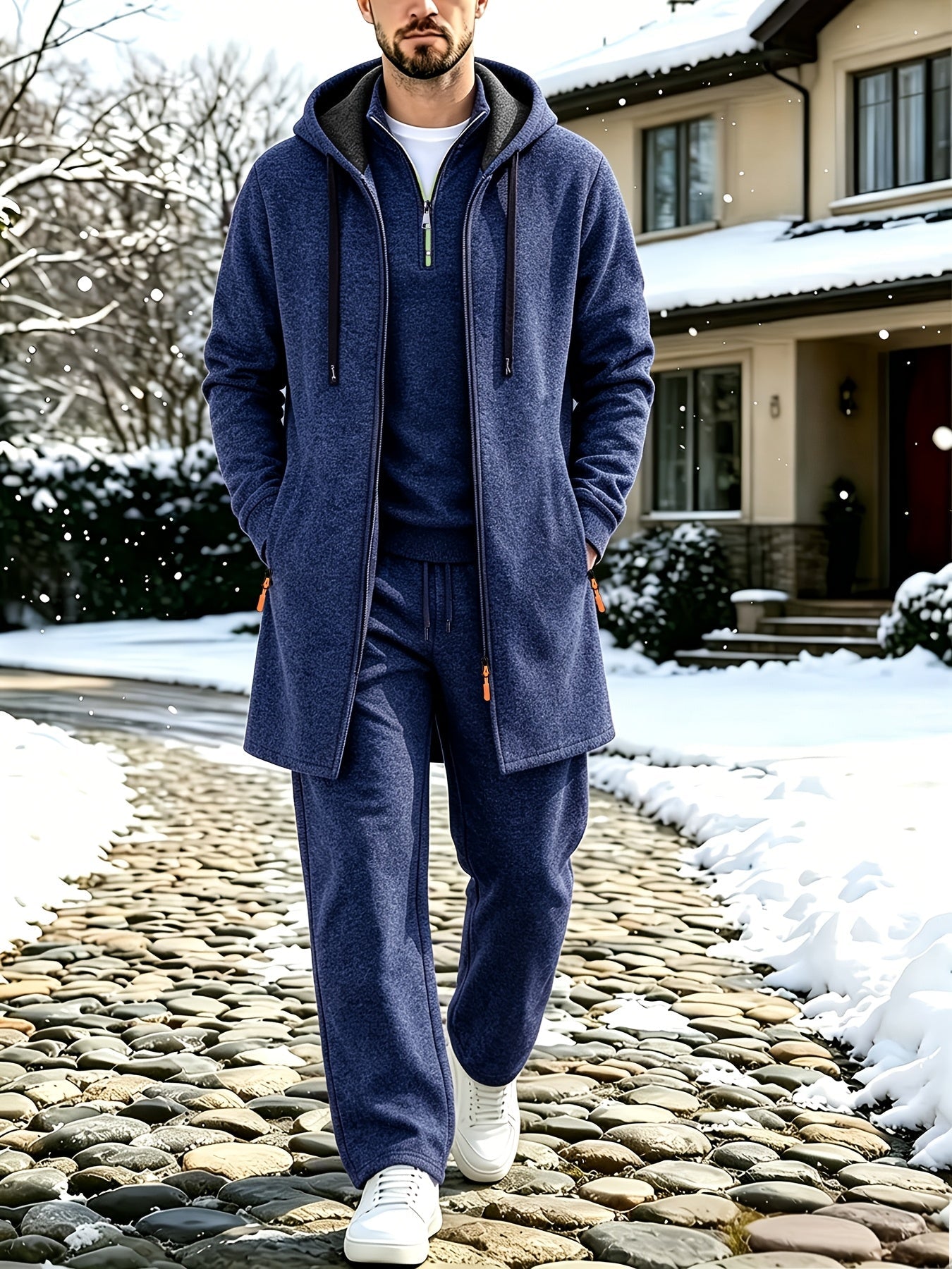 Herren 3-teiliger Trainingsanzug Set mit Kapuzenmantel, Pullover und Hose