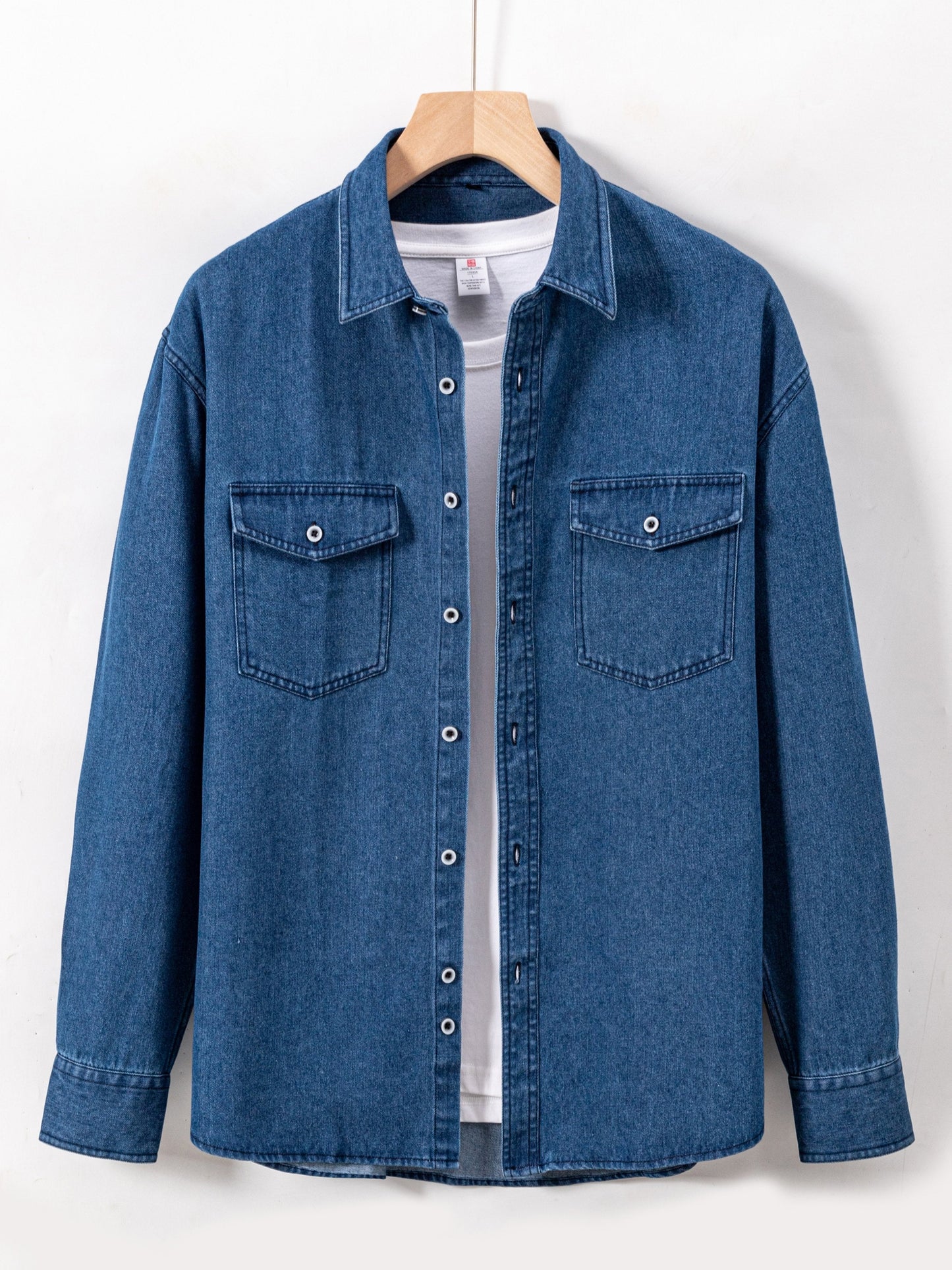 Herren Jeanshemd Langarm mit Brusttasche und Knopfleiste