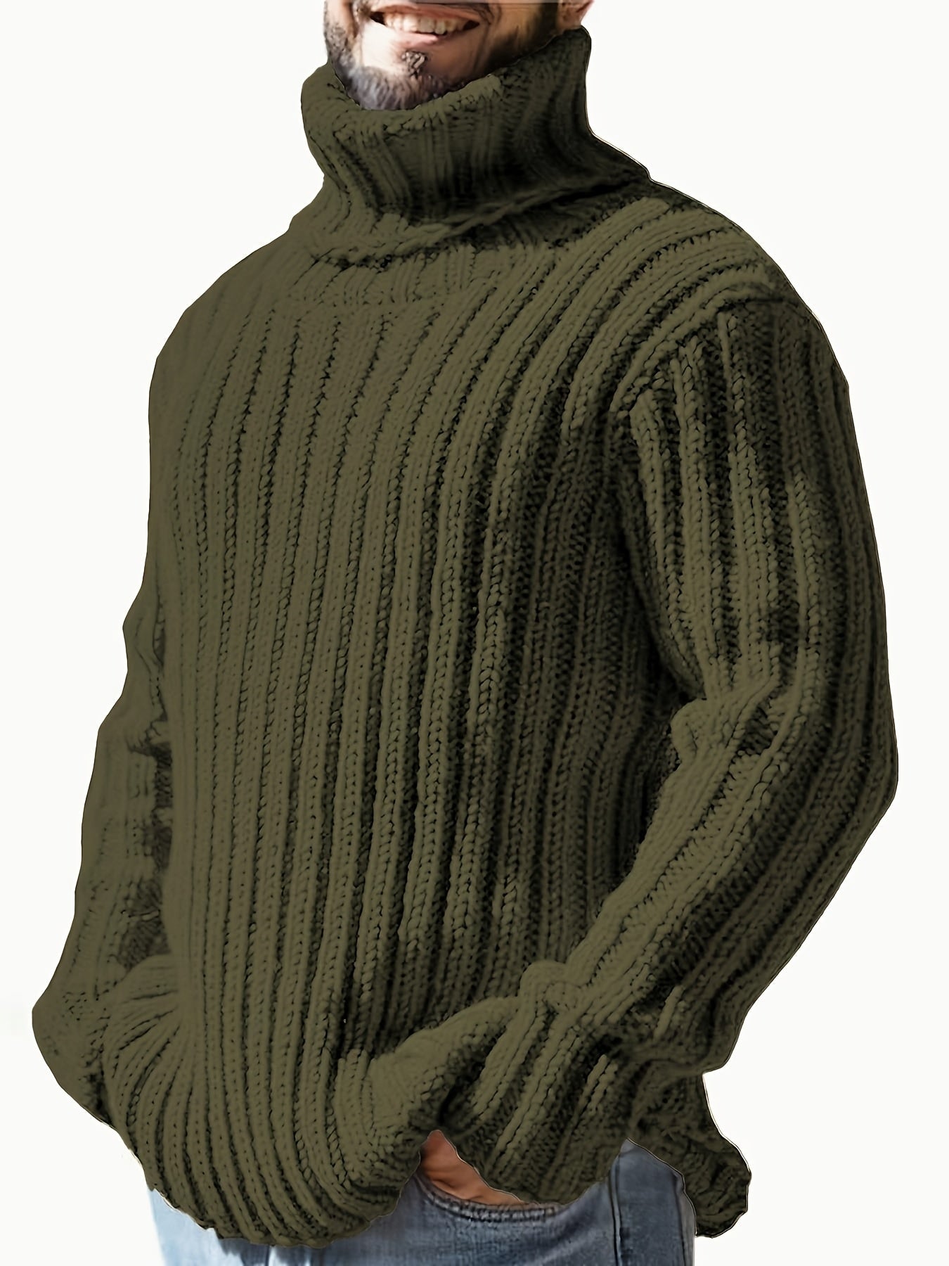 Rollkragen Strickpullover für Herren, Grobstrick, langärmelig, unifarben