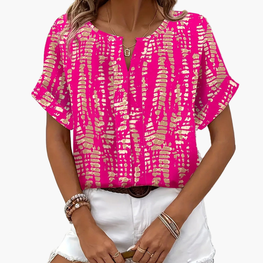 Damen Elegante Kurzarm-Bluse mit Modernem Print – Perfekt für Freizeit und Alltag
