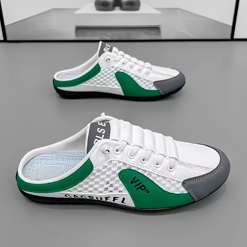Herenslippers met open hiel, vrijetijdsschoenen met veters en mesh-inzetstukken