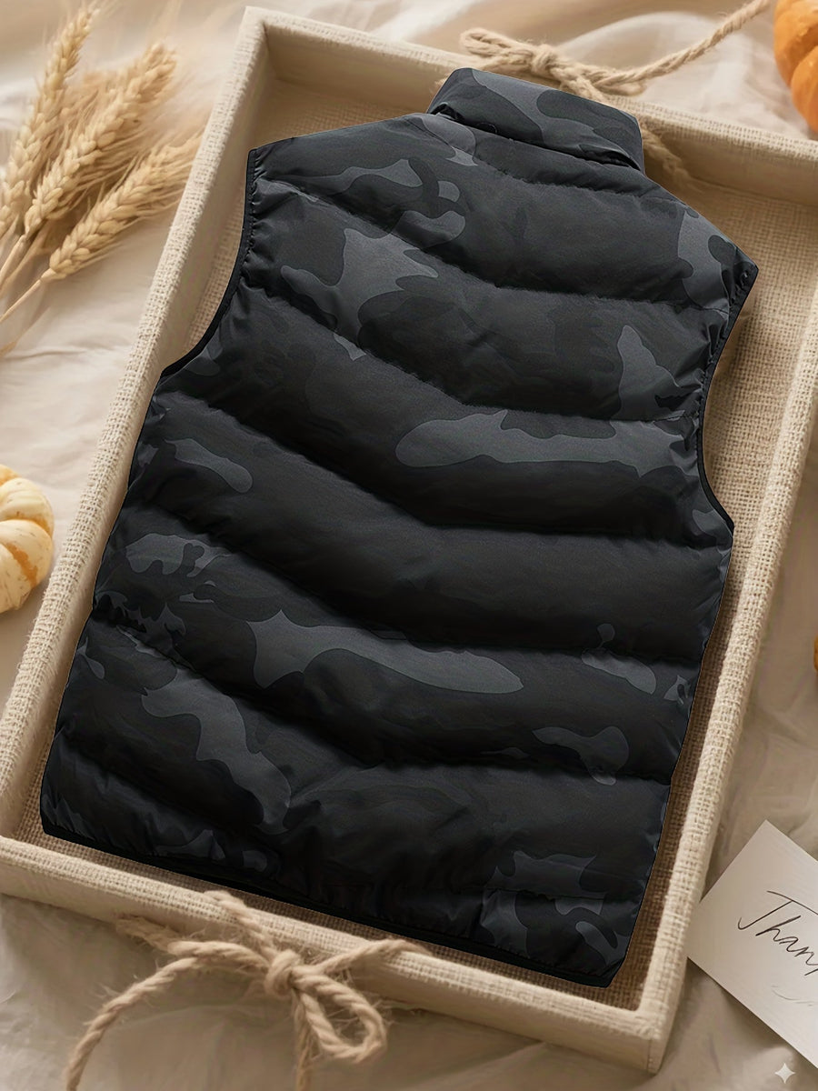 Unisex Camouflage Weste Stehkragen Gesteppt Gefüttert Reißverschluss Outdoor Alltagsmode