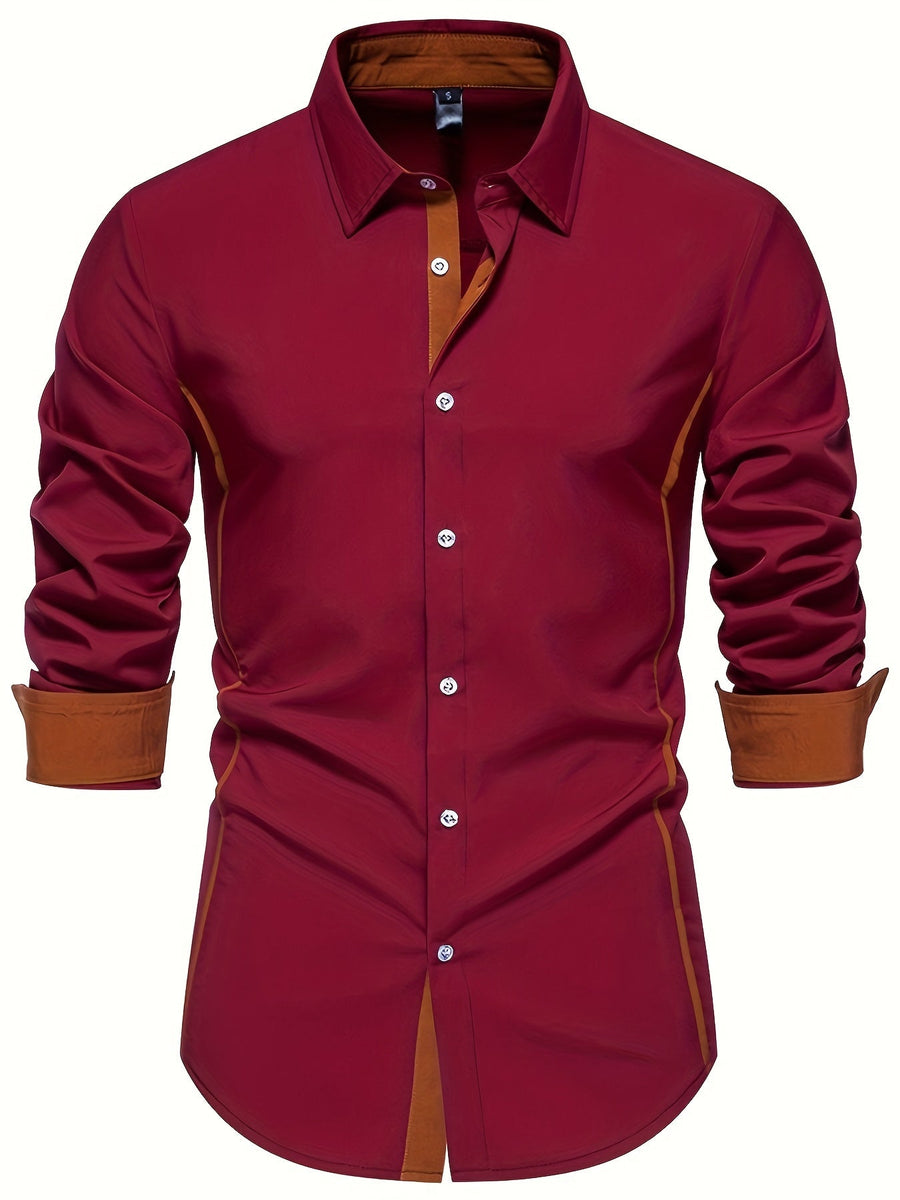 Herren Slim Fit Freizeithemd mit Kontrastdetails – Modernes Business & Casual Hemd, Langarm