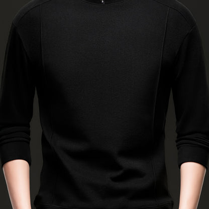Herren Halb-Reißverschluss Pullover Stehkragen Langarm Shirt Uni