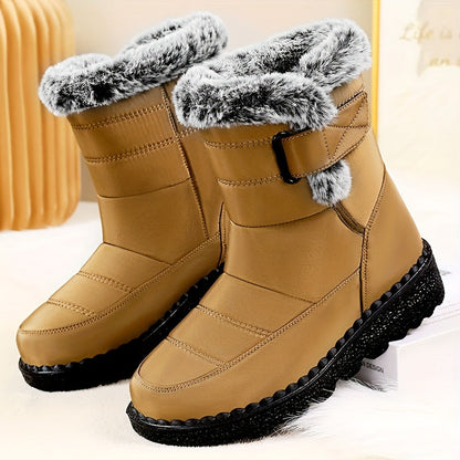 Damen Winterstiefelette mit flauschigem Futter und Klettverschluss, rutschfeste Sohle