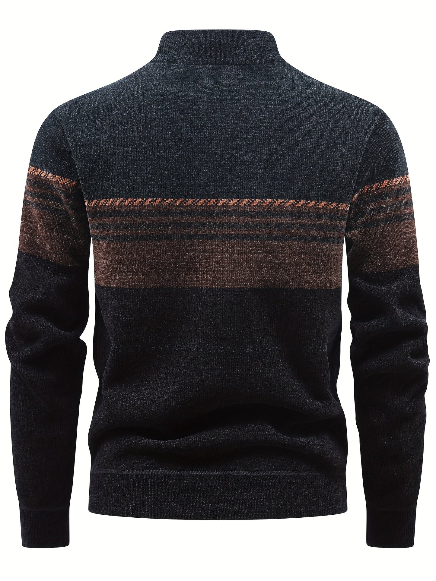 Herren Winter Pullover Half-Zip Stehkragen Gestreift Warm gefüttert