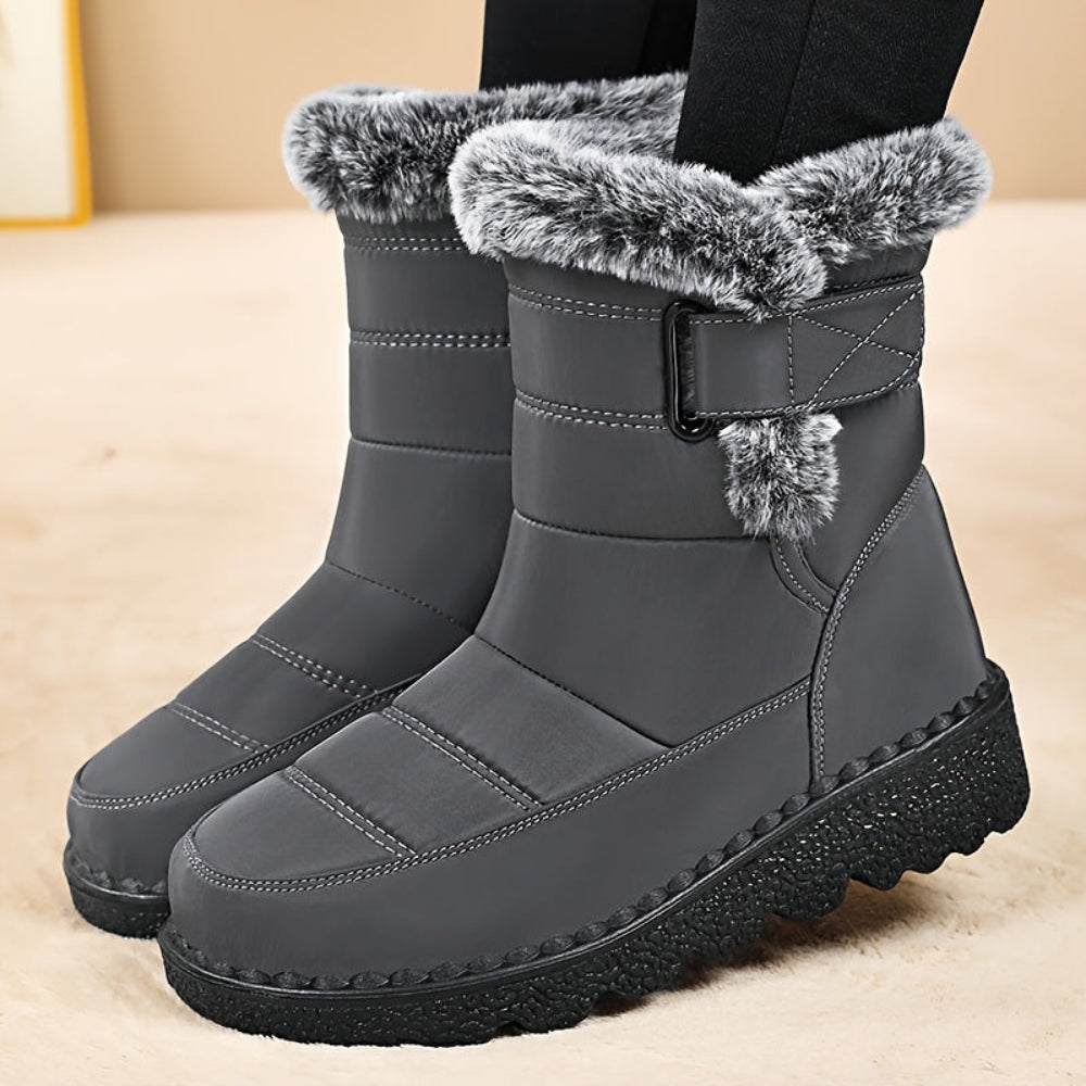 Damen Winterstiefelette mit flauschigem Futter und Klettverschluss, rutschfeste Sohle